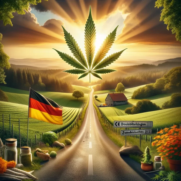 Ein optimistisches und zukunftsorientiertes Bild, das das Thema Deutschland auf dem Weg zur Cannabislegalisierung 2024 darstellt